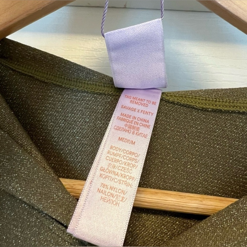 Savage X Fenty Olive Green Sparkle Hooded Onesie - Picture 2 of 3